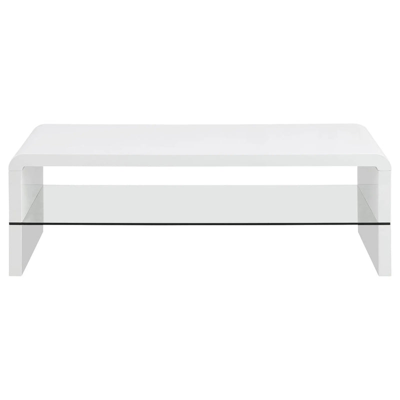 Airell Rectangular Coffee Table with Shelf White High Gloss by Unique Piece Furniture