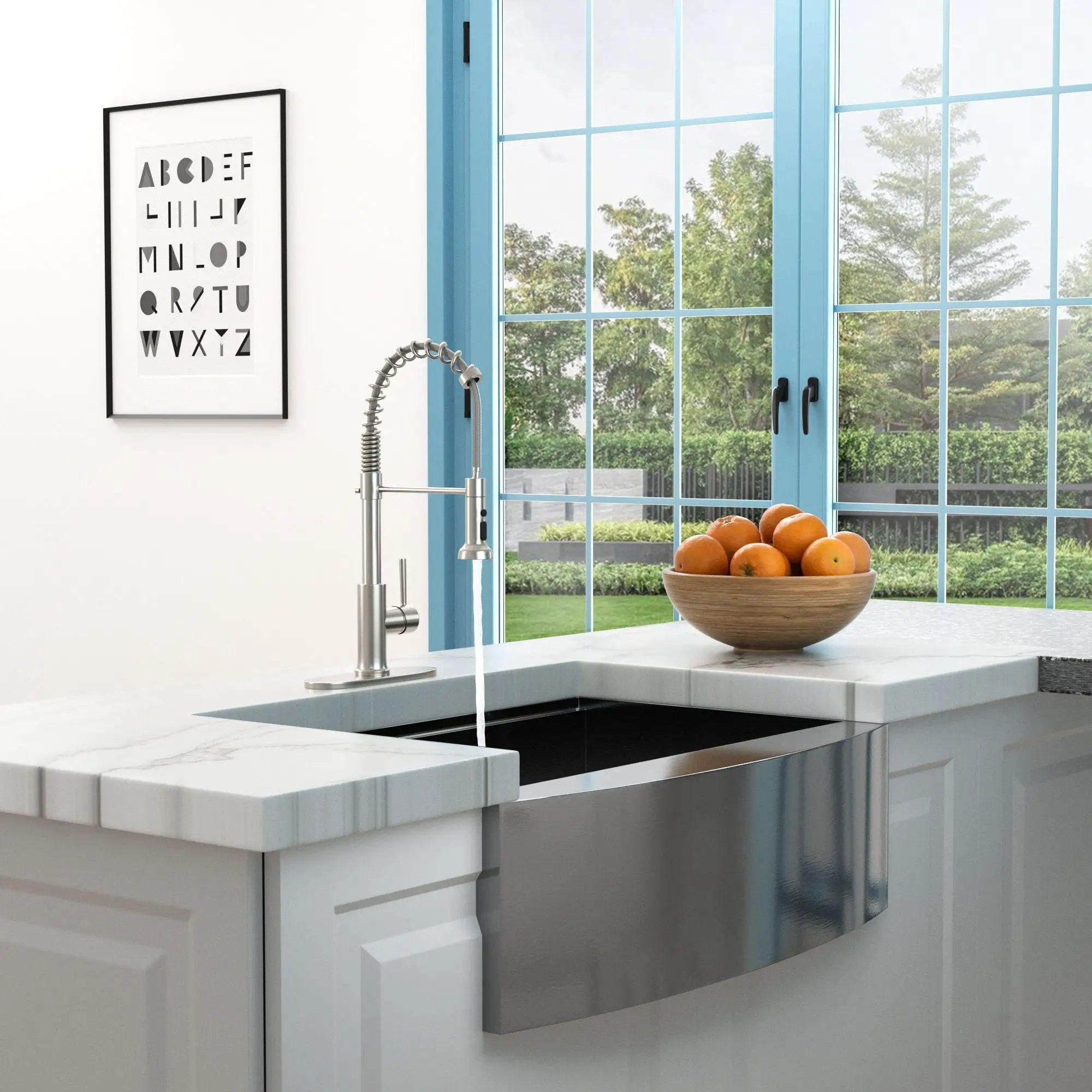 21" Commercial Kitchen Faucet With Dual Function Pull Down Sprayhead In, Stainless Steel - Brushed Nickel by HouseOfZazla