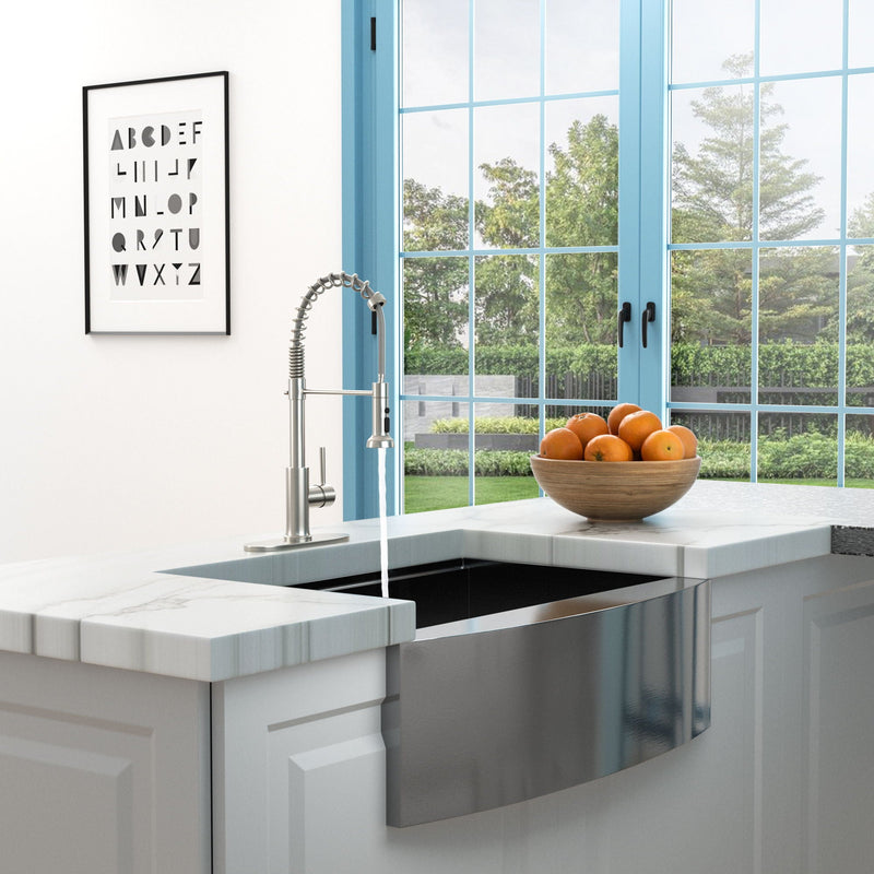 21" Commercial Kitchen Faucet With Dual Function Pull Down Sprayhead In, Stainless Steel - Brushed Nickel by HouseOfZazla