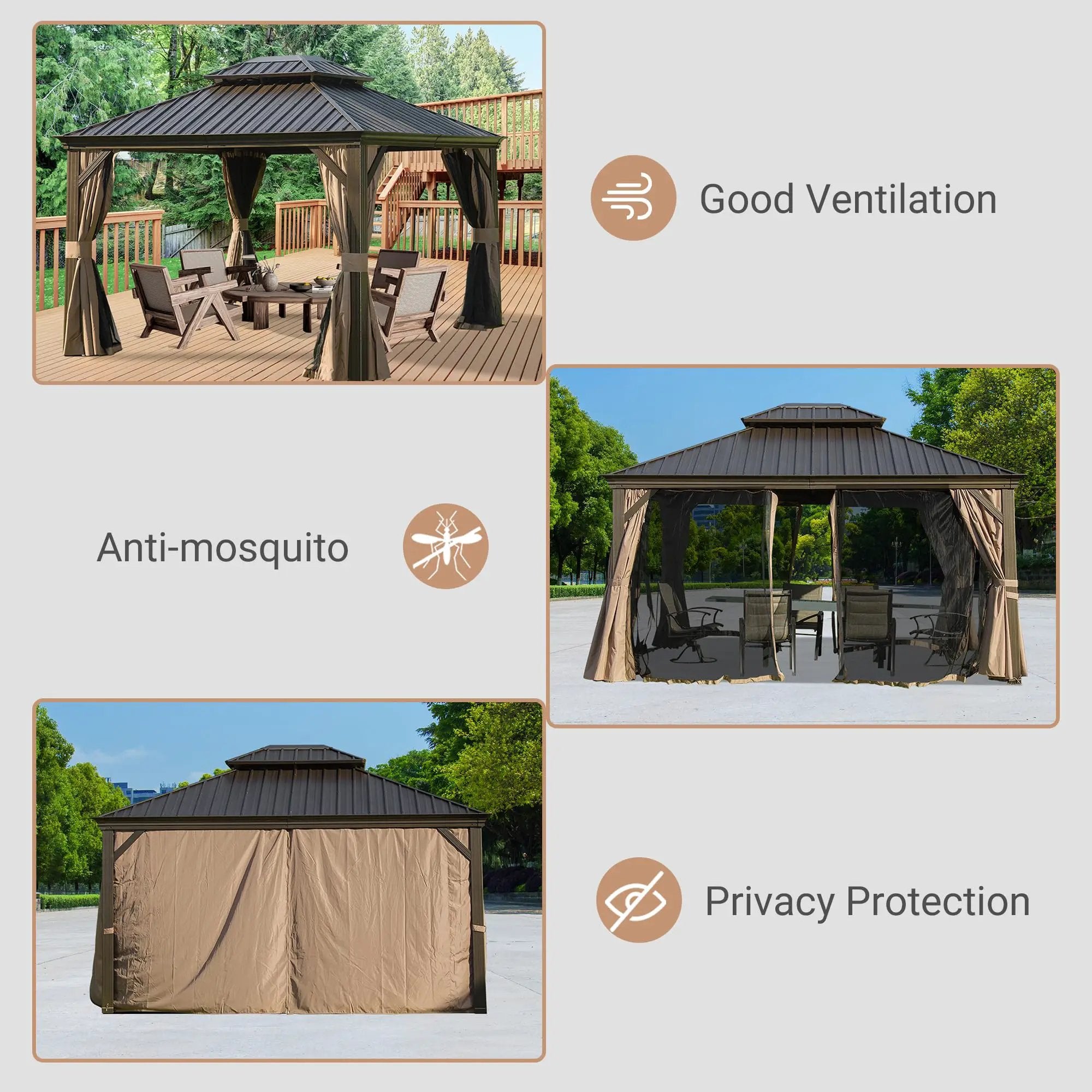 10' x 12' Hardtop Gazebo with Galvanized Steel Double Roof, Curtains, and Netting by HouseOfZazla