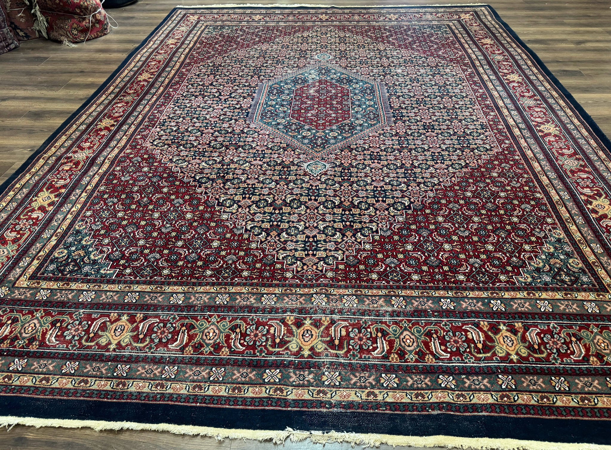 Indo Persian Bidjar Rug 9x12 Wool Handmade Carpet Dark Blue by Jewel Rugs