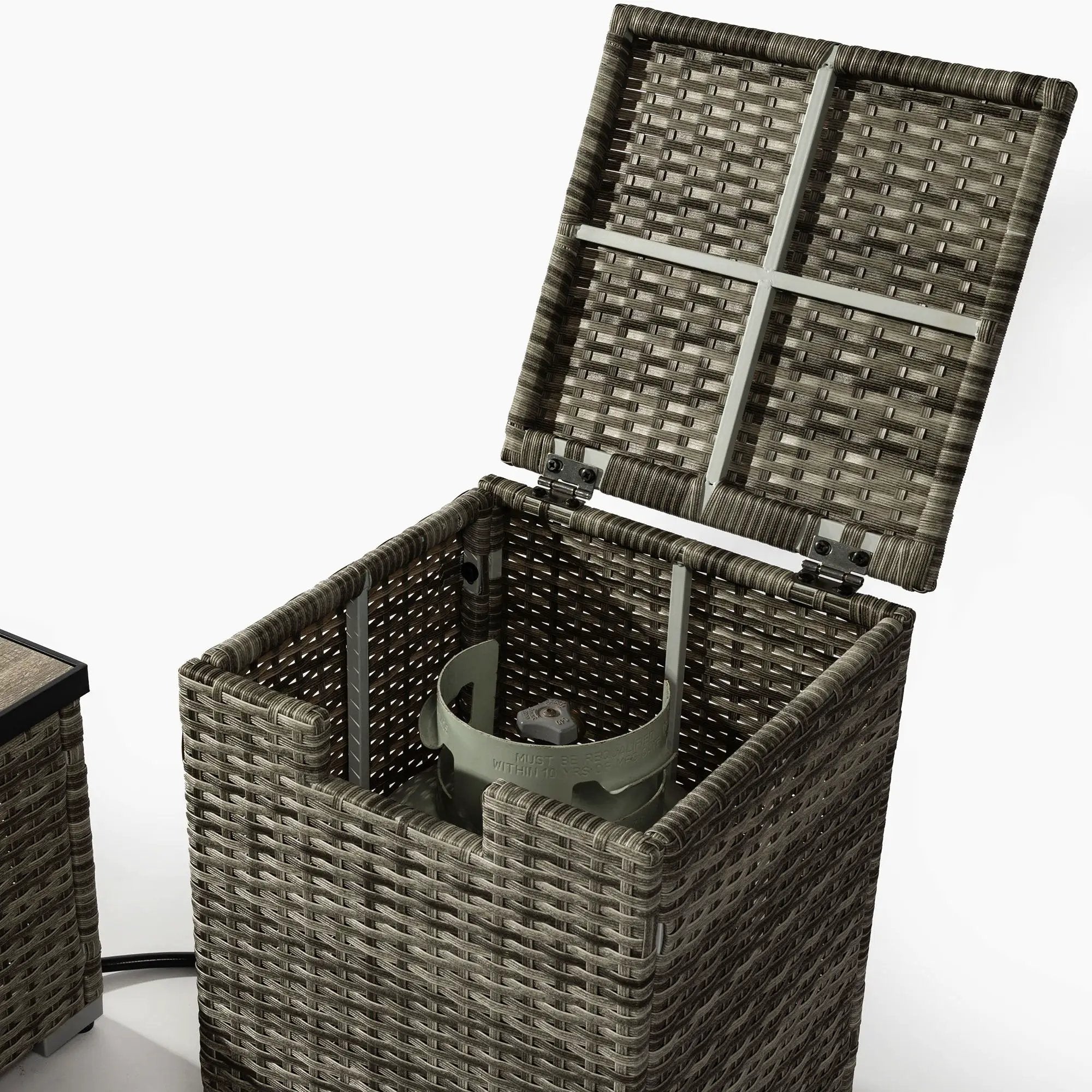32" Propane Gas Fire Pit Table With Propane Tank Cover, 50000 Btu Rectangular Steel Fire Pit With Beautiful Wicker Base by HouseOfZazla