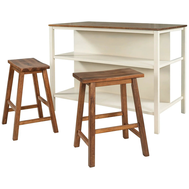 Rustic 3 Piece Stationary Kitchen Island Set With 2 Seatings, With 2 Open Shelves by HouseOfZazla