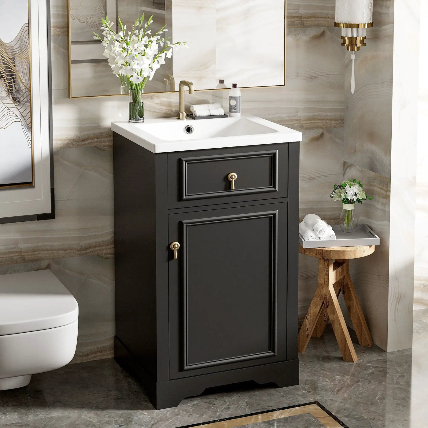 Elegant Bathroom Vanity With Ceramic Sink, Soft Close Door, Adjustable Shelf by HouseOfZazla