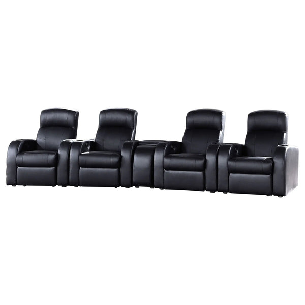 Greenfield - 4 Seater Home Theater With Wedge Console Recliners With Built In Storage And Cup Holders - Black