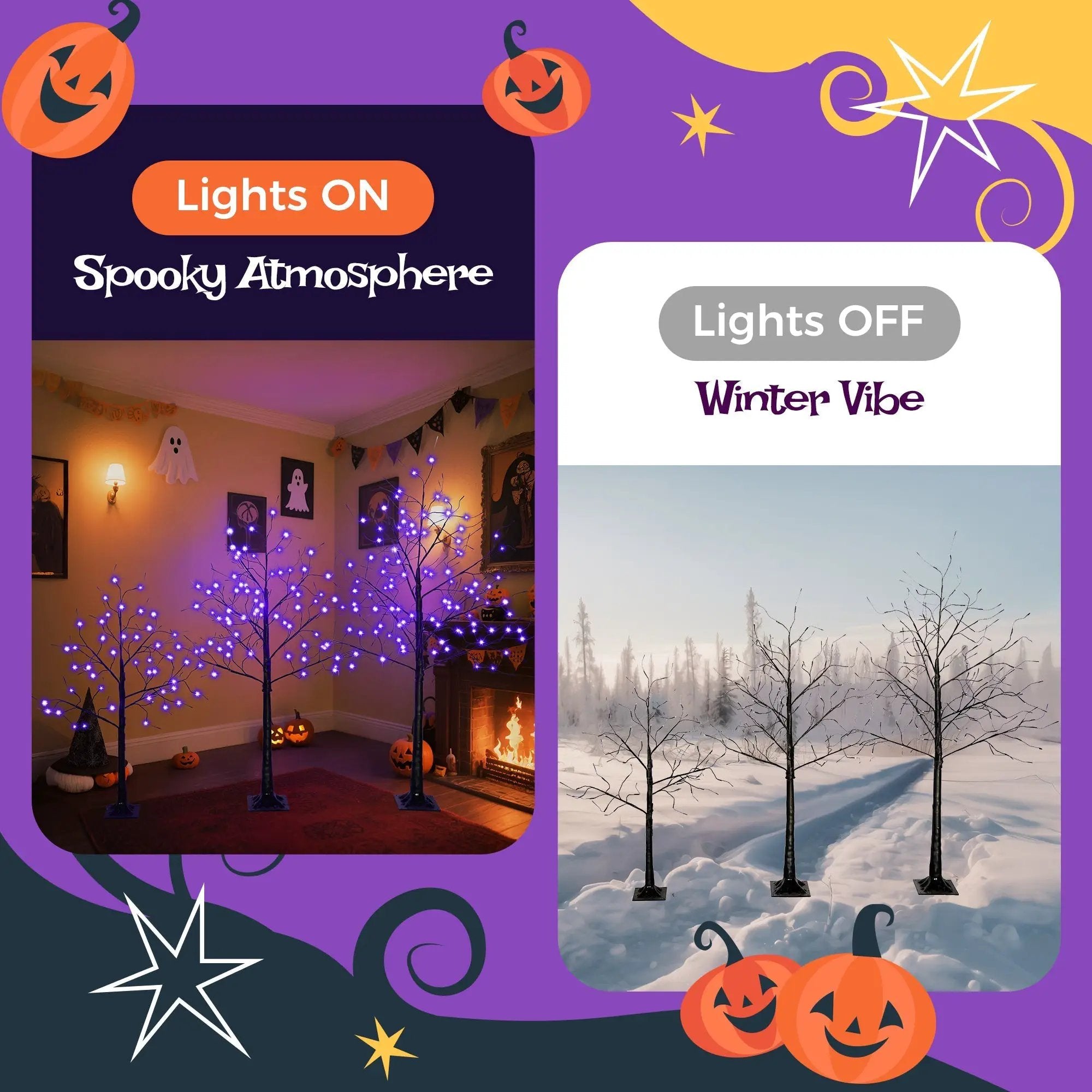 3 Pc Illuminated Halloween Tree with Purple LED Glow by HouseOfZazla