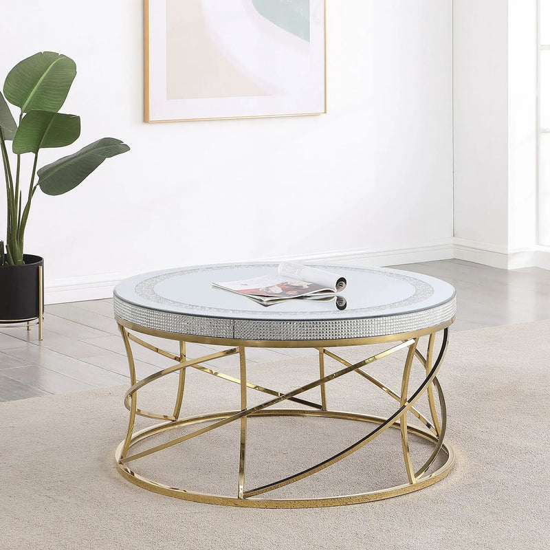 Elise Round Mirror Top Stainless Steel Coffee Table Gold by Unique Piece Furniture