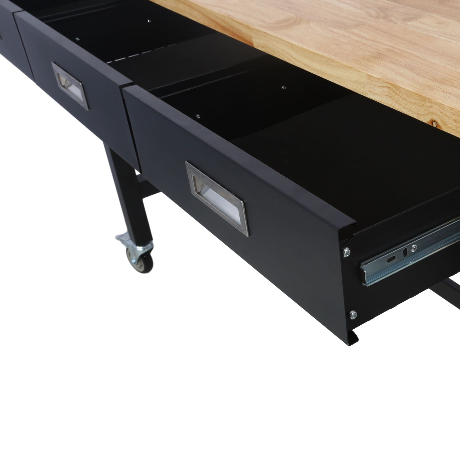 Work Bench, Workbench With Drawer Storage, Heavy Duty Bamboo Wood Work Table With Wheels For Garage Home Office by HouseOfZazla