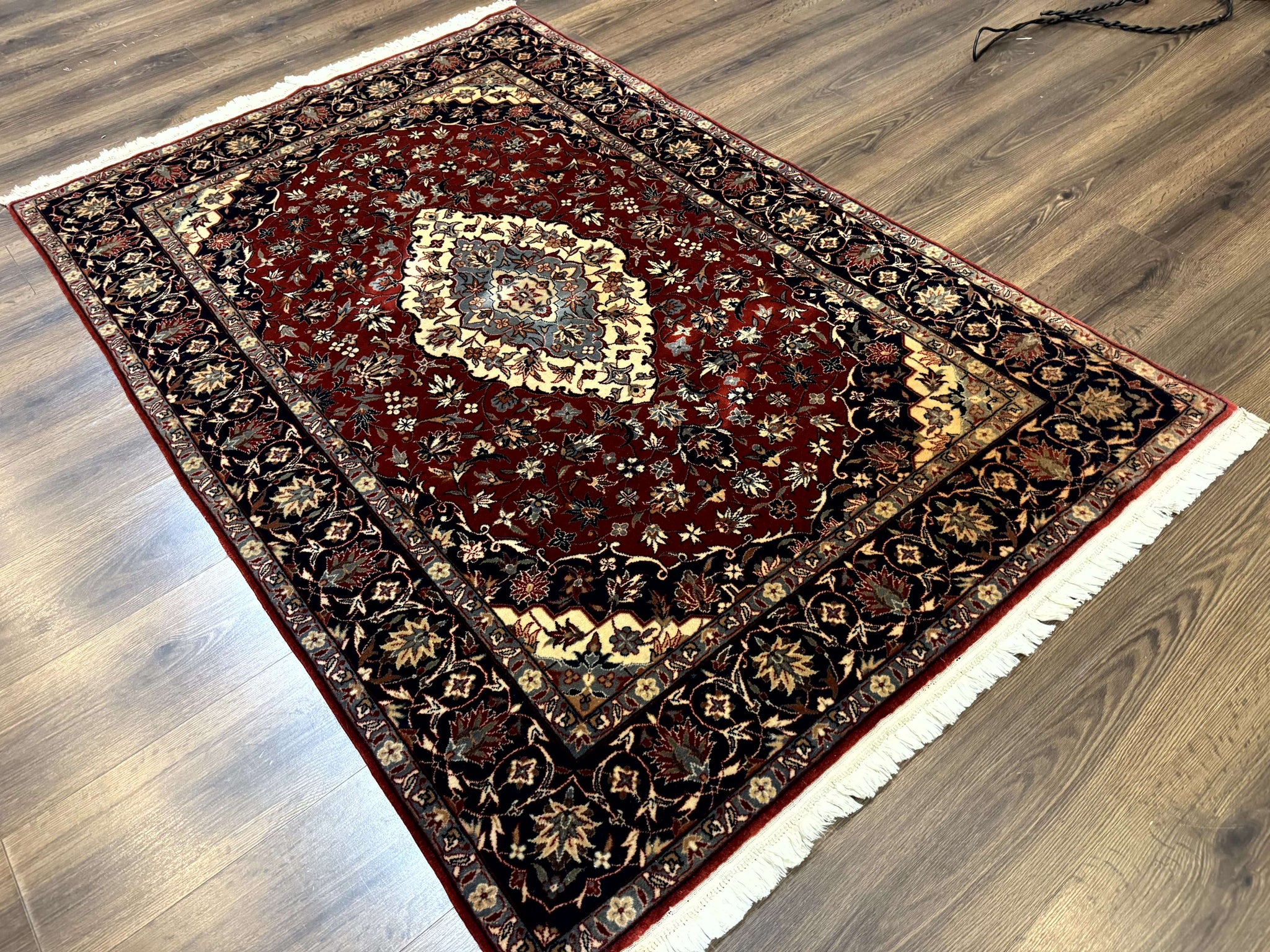 Sino Persian Rug 4x6, Traditional Wool Hand Knotted Carpet, Red Navy Blue, 225 KPSI by Jewel Rugs