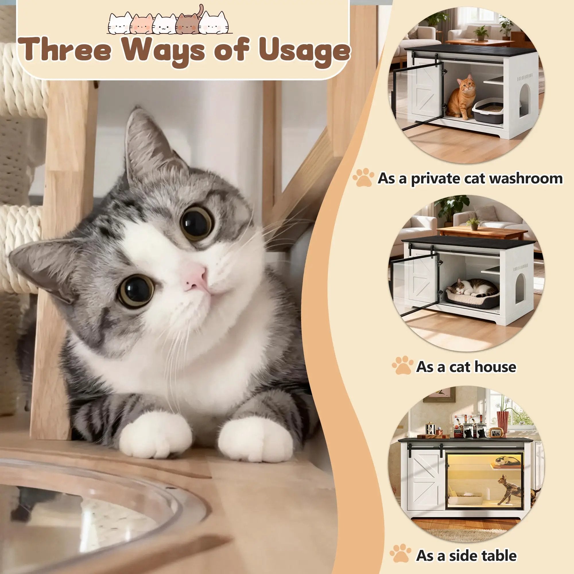 46" Farmhouse Cat Litter Box Enclosure with Sliding Barn Door by HouseOfZazla