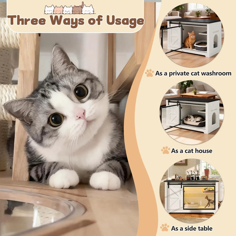 46" Farmhouse Cat Litter Box Enclosure with Sliding Barn Door by HouseOfZazla
