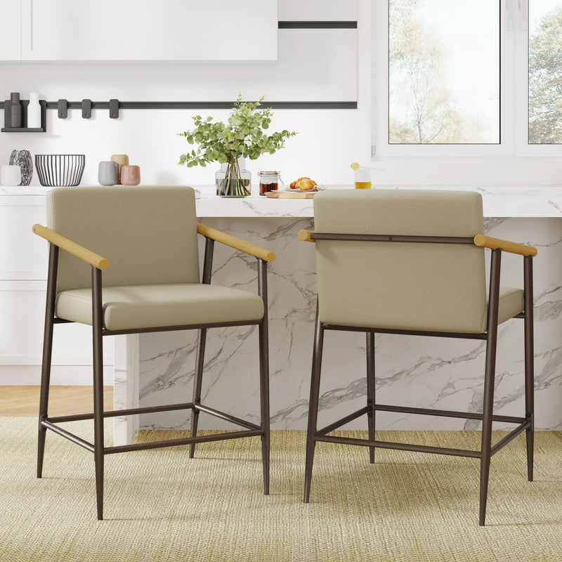 Mid Century Modern Counter Stool Set with Espresso Metal Frame - Khaki by HouseOfZazla