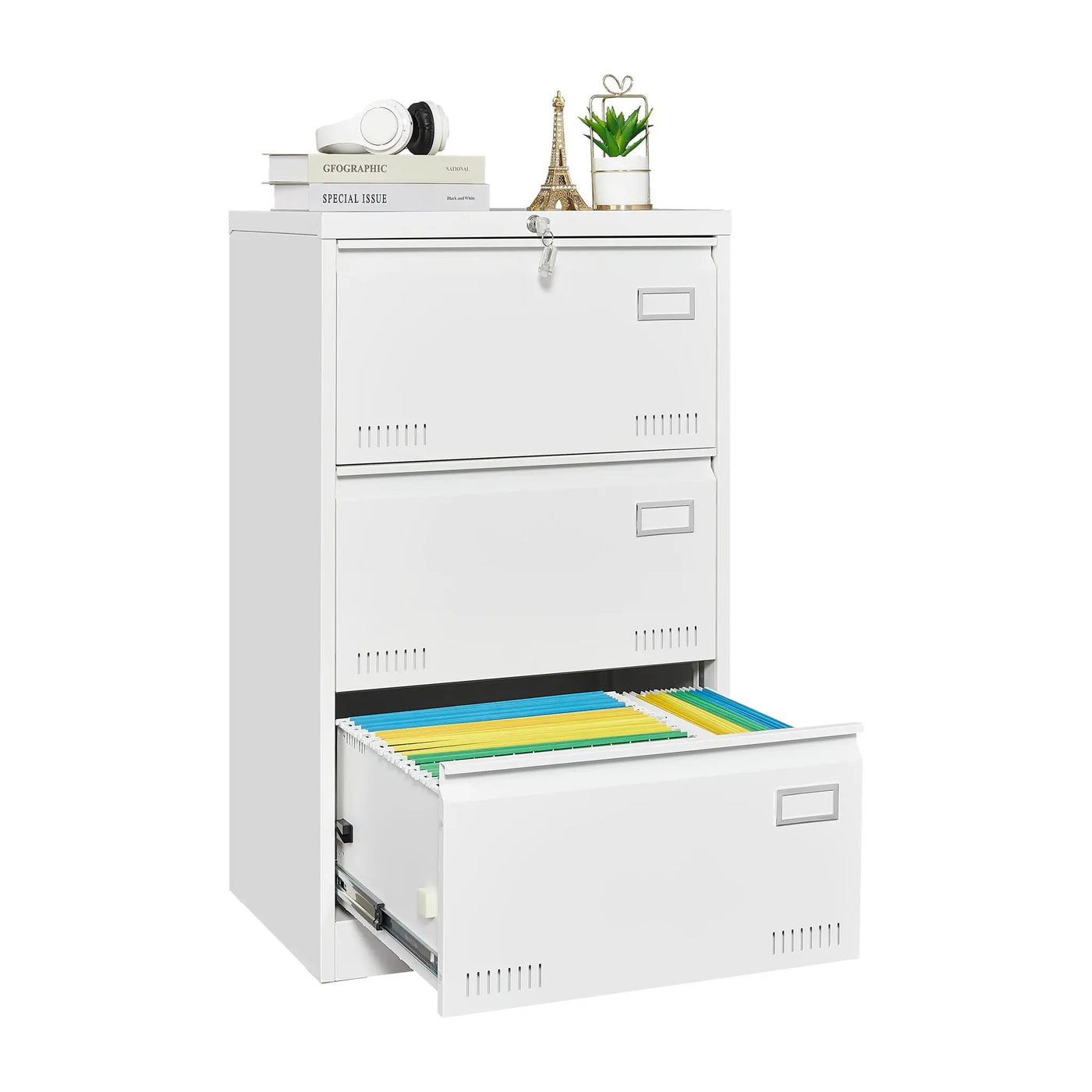Filing Cabinet Lateral File Cabinet 3 Drawer, Locking Metal File Cabinets Three Drawer, Office Filing Cabinet With Lock Drawers For Home Office by HouseOfZazla