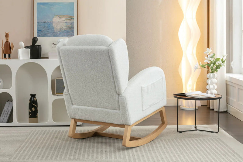 Teddy Fabric Rocking Chair With Packet Wood Legs - Ivory by Unique Piece Furniture