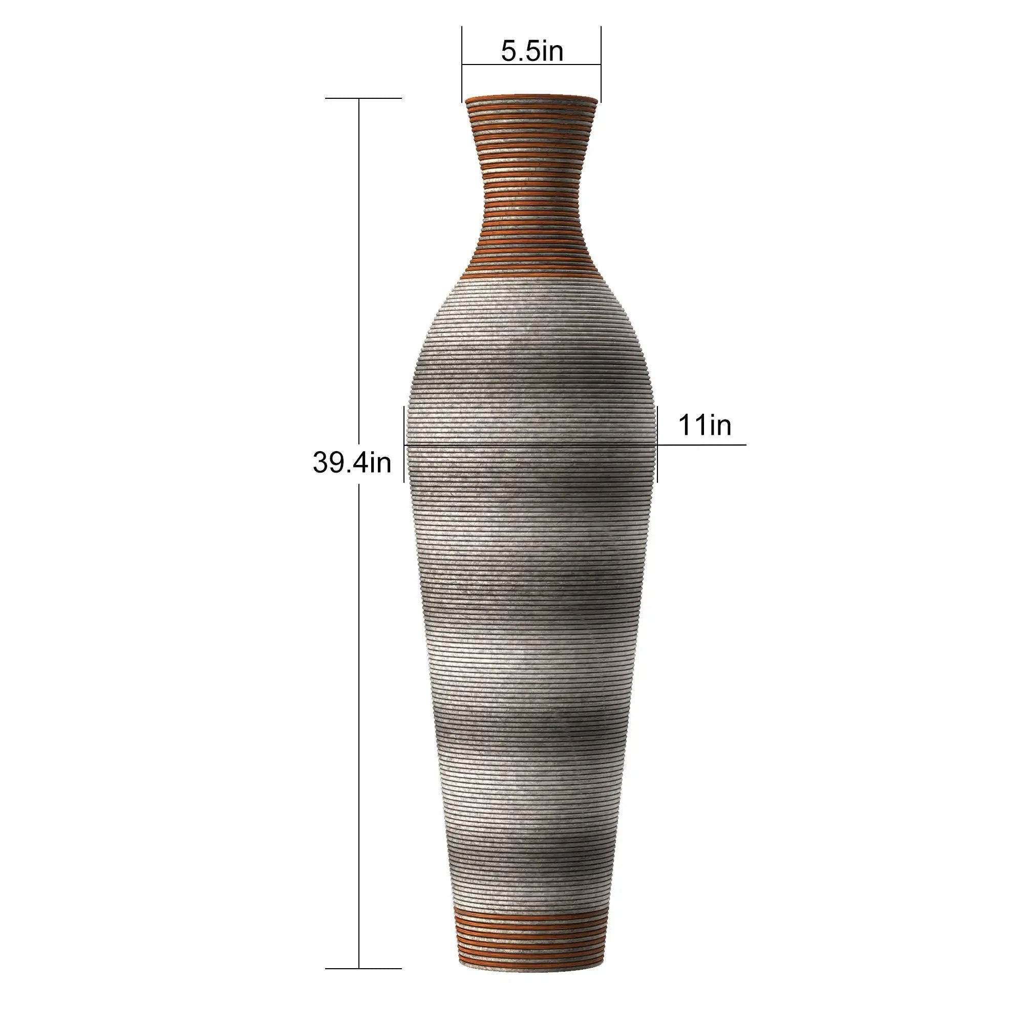 Tall Vase - Brown Decorative Floor Vase, Classic Neat Floor Vase Tall Freestanding Flower Holder, Artificial Rattan Vase, Floor Vase, Flower Holder For Home Decor - Gray by Unique Piece Furniture