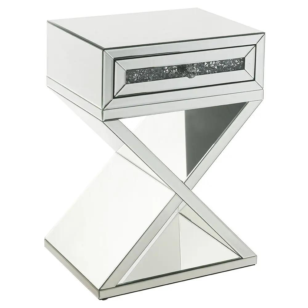 Noralie - Accent Table, X-Shaped Base - Mirrored & Faux Diamonds by Unique Piece Furniture