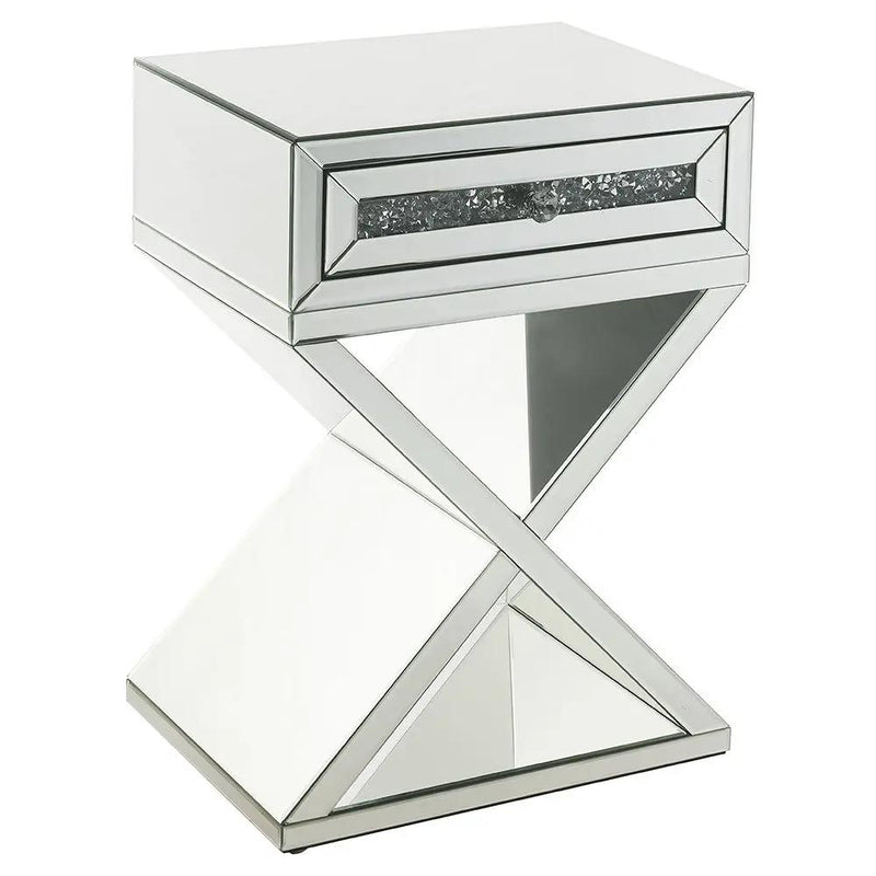 Noralie - Accent Table, X-Shaped Base - Mirrored & Faux Diamonds by Unique Piece Furniture