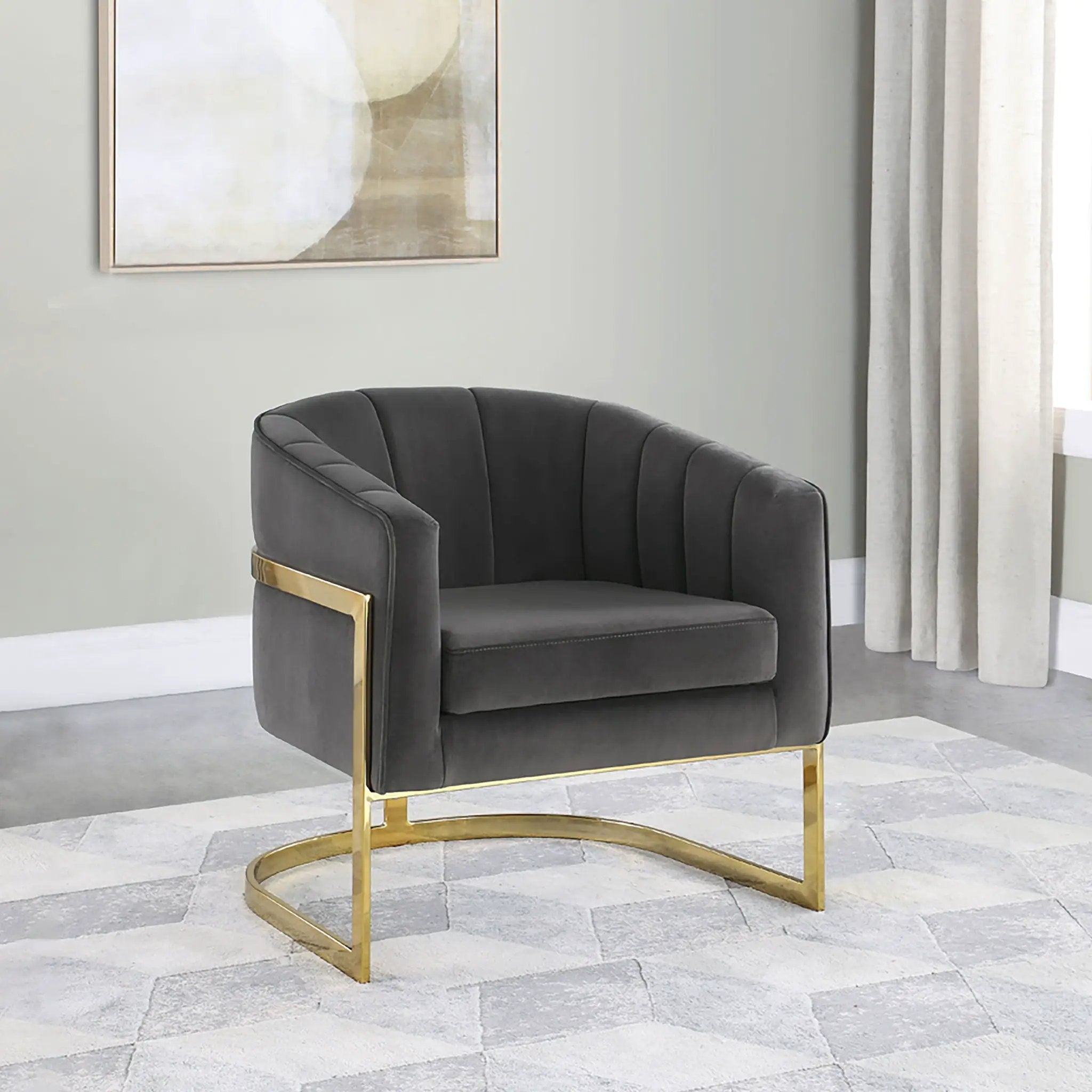 Tufted Barrel Accent Chair Upholstered Lounge Chair - Gray