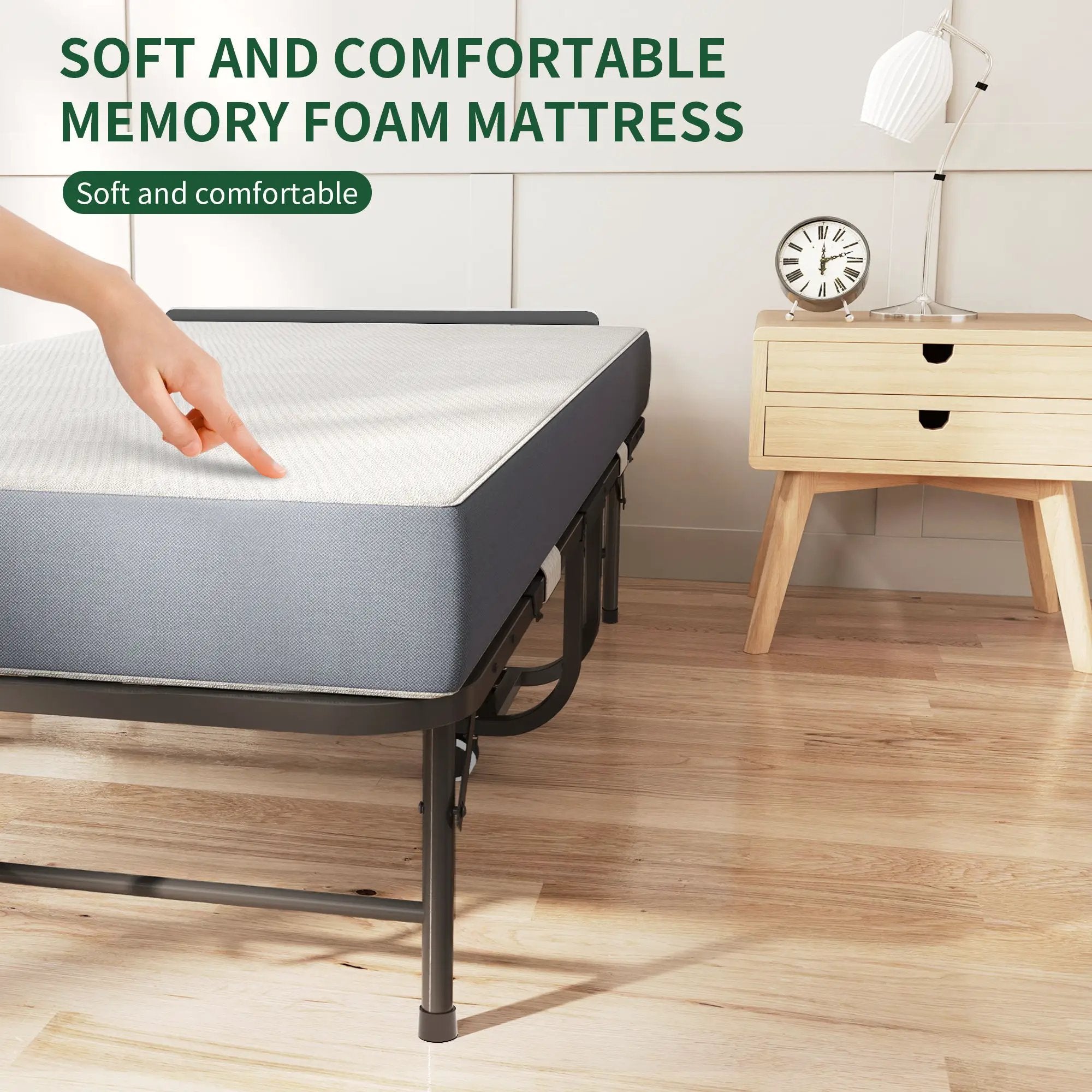 Twin Wide Folding Bed For Tall People, Extra Long & Wide Rollaway With Memory Foam, Heavy-Duty Capacity Guest, Spacious Portable Cot - Black by Unique Piece Furniture