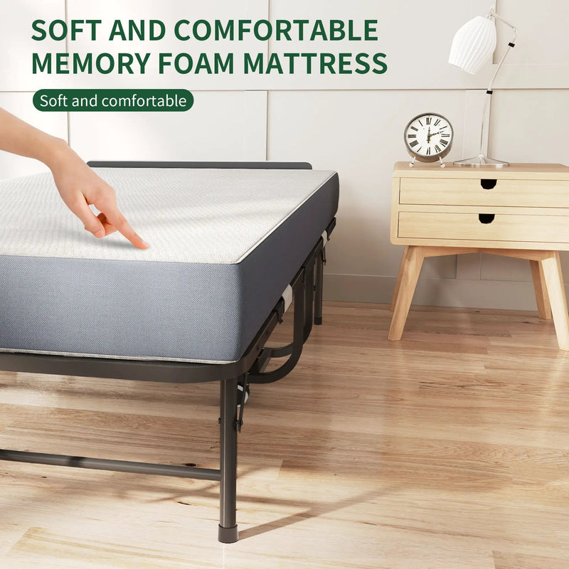 Twin Wide Folding Bed For Tall People, Extra Long & Wide Rollaway With Memory Foam, Heavy-Duty Capacity Guest, Spacious Portable Cot - Black by Unique Piece Furniture