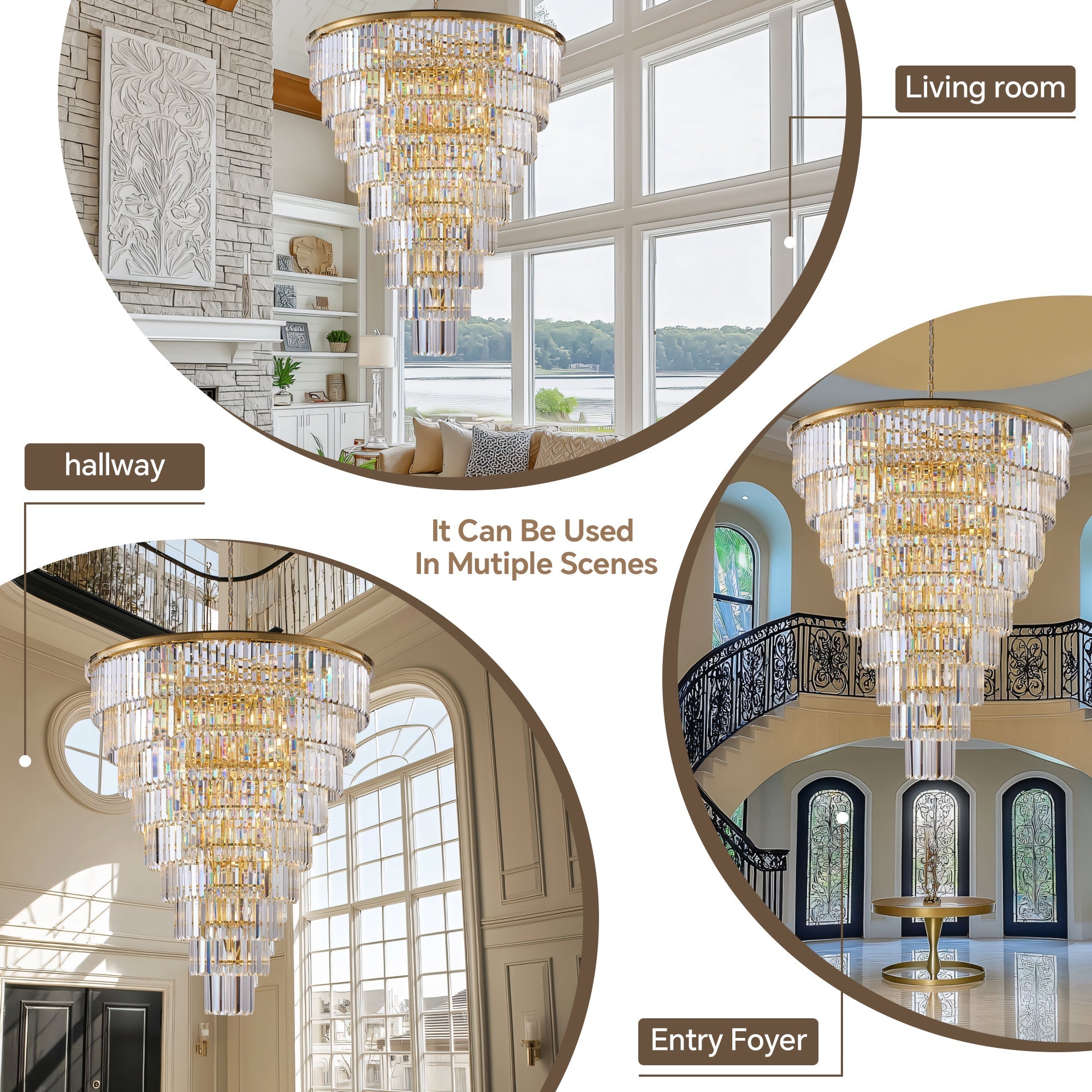 48-Inch Gold Tiered Crystal Tube Chandelier by HouseOfZazla