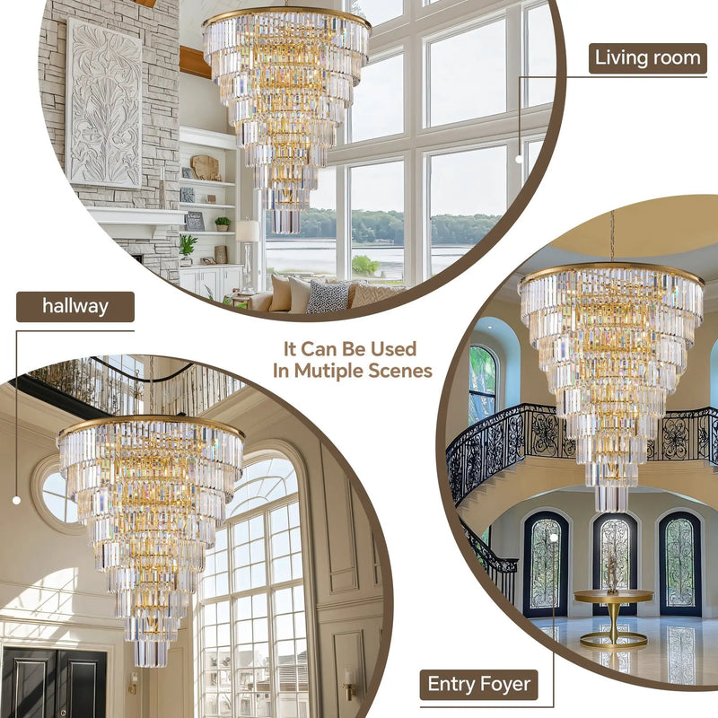 48-Inch Gold Tiered Crystal Tube Chandelier by HouseOfZazla