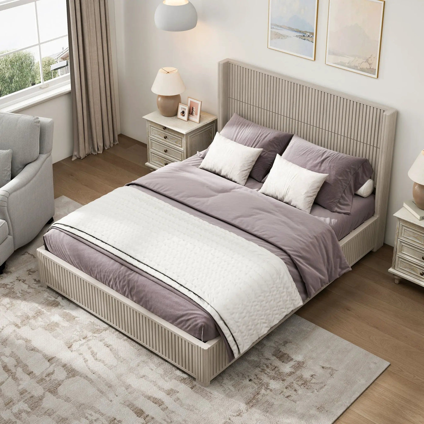 Platform Bed Frame With Headboard, Floor Standing Design by HouseOfZazla