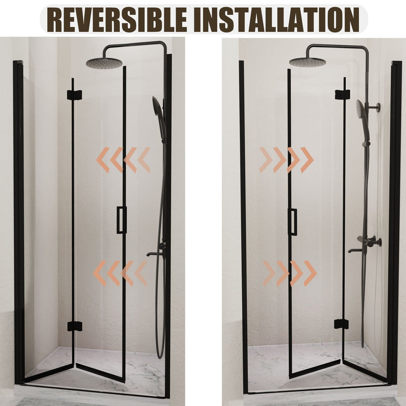 Semi Frameless Bifold Pivot Shower Door, Reversible Installation by HouseOfZazla