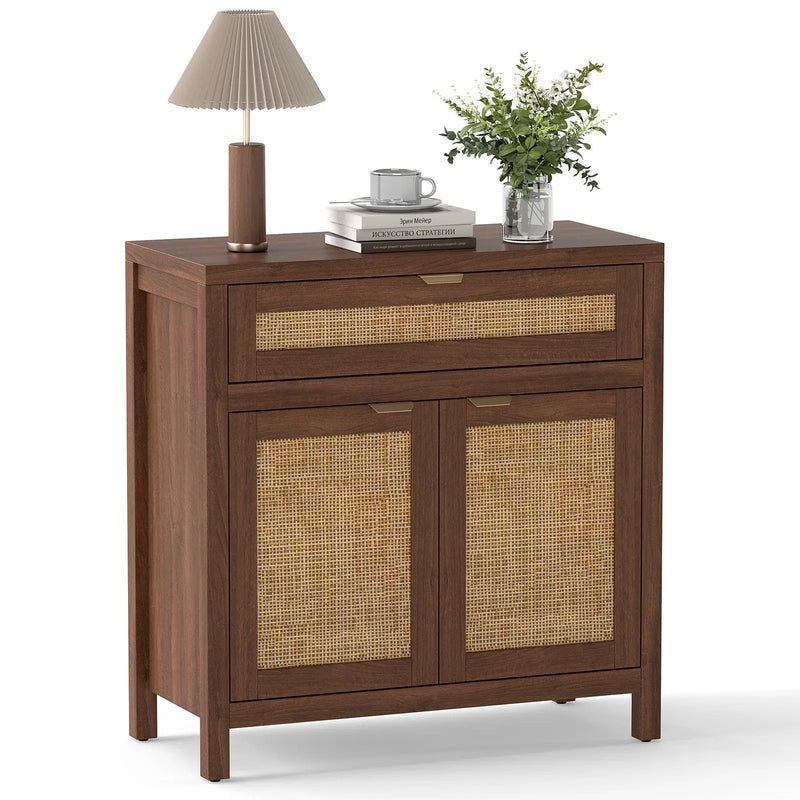 Sideboard Storage Cabinet with Rattan Doors and Drawer-Brown by DirectDeals