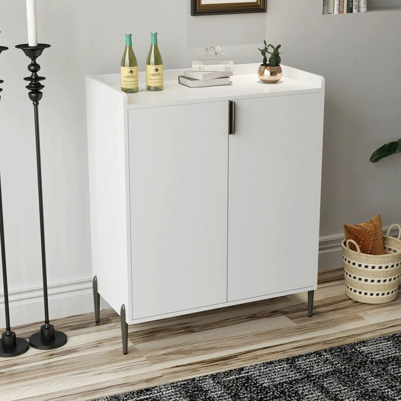 2 Door Wine Bar Cabinet With Adjustable Shelf, Soft-Closing Hinges, And High Feet - White by HouseOfZazla