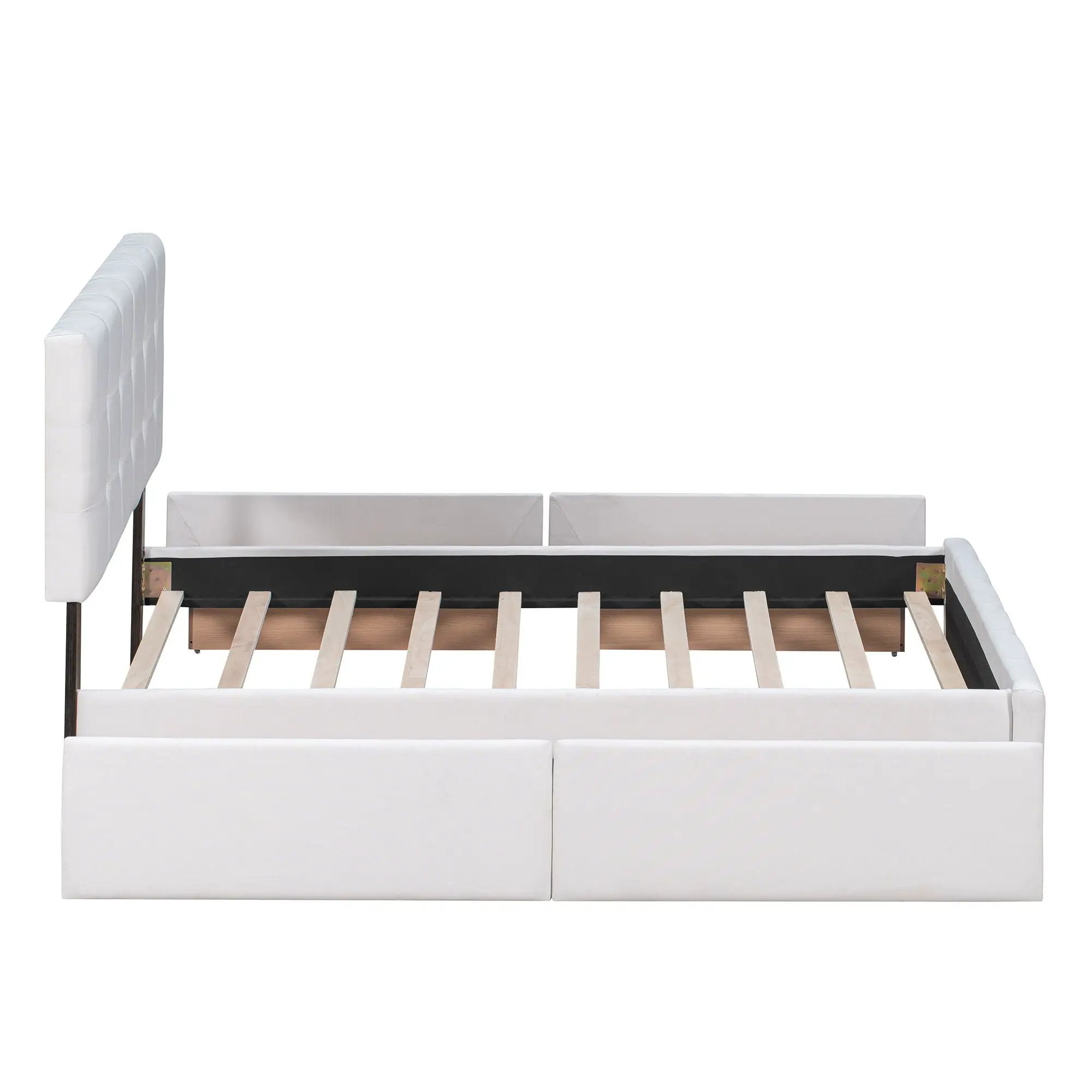 Upholstered Platform Bed With Classic Headboard And Drawers, No Box Spring Needed by HouseOfZazla
