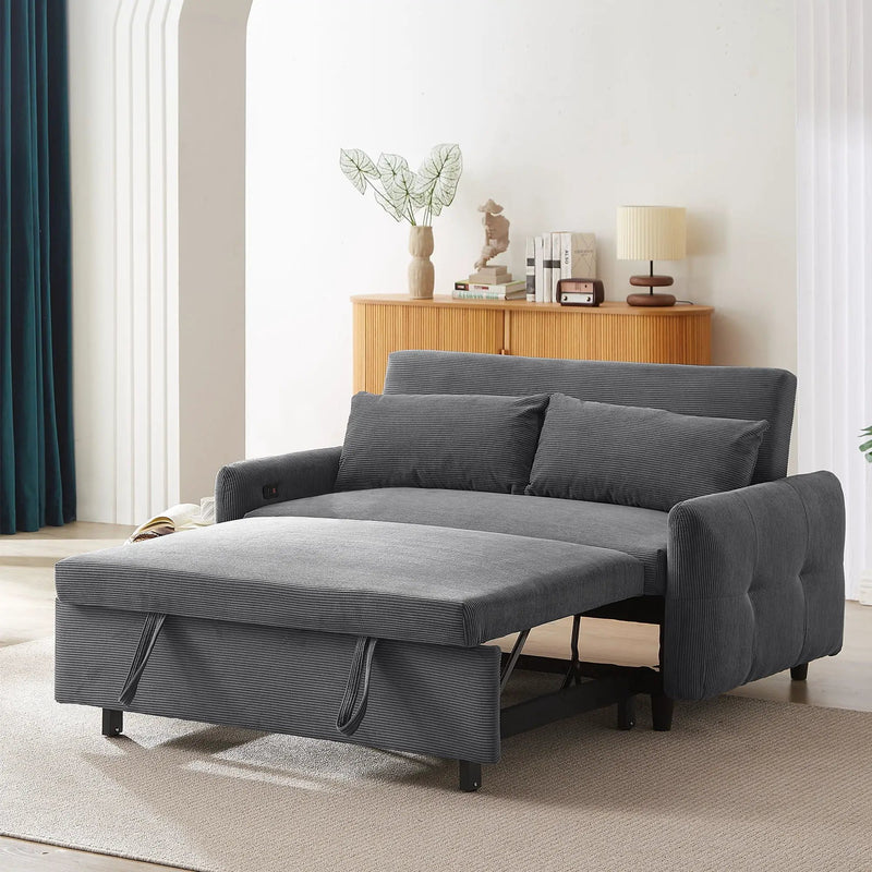 Pull-Out 2 Seat Modern Sleeper Sofa With 2 Throw Pillows And USB Ports by HouseOfZazla