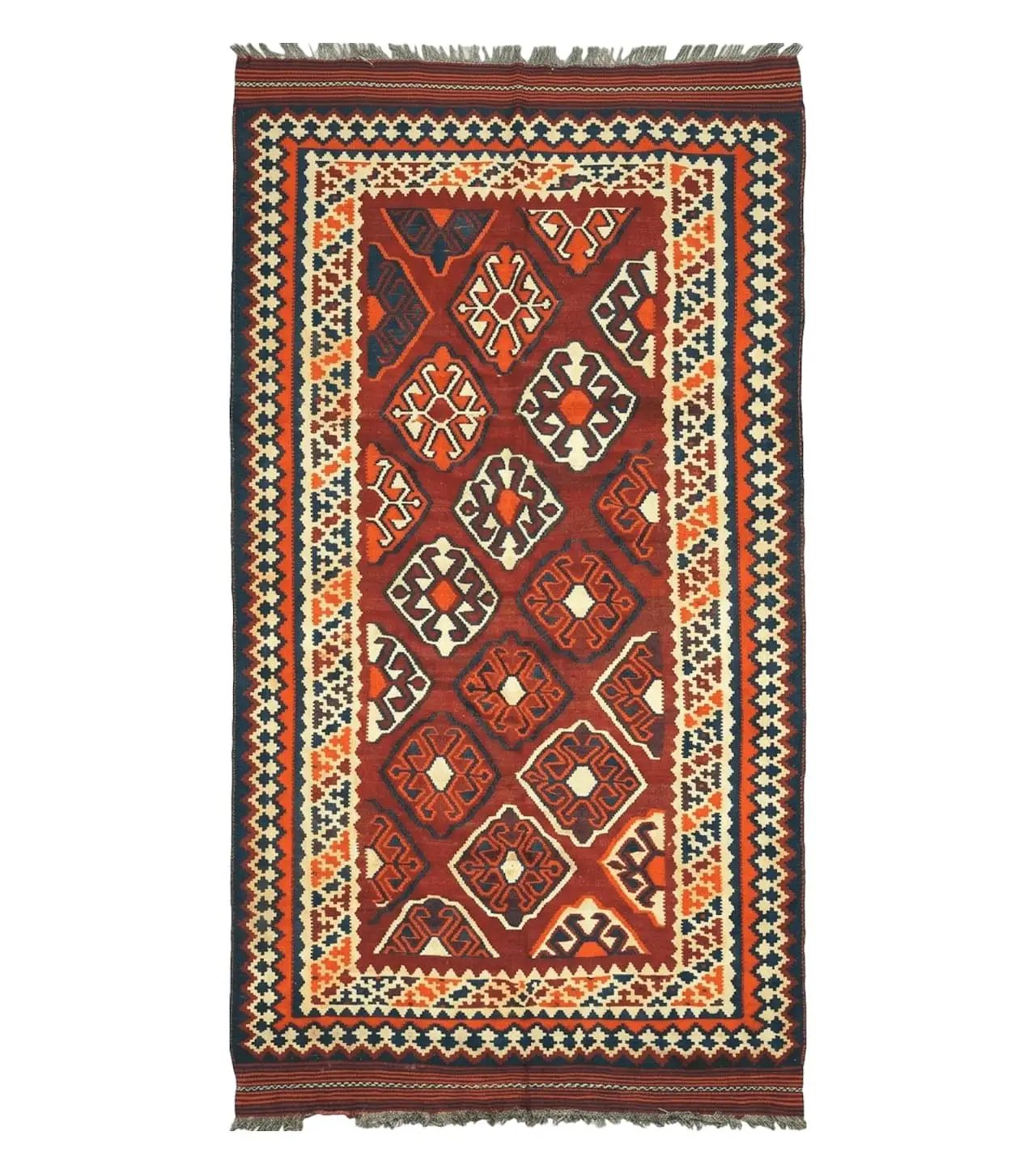 5' X 10' Antique Turkish Kilim Handmade Flat Weave Wool Rug Red Colorful Veg Dye Bohemian Boho Chic Tribal Style And Design by Jewel Rugs