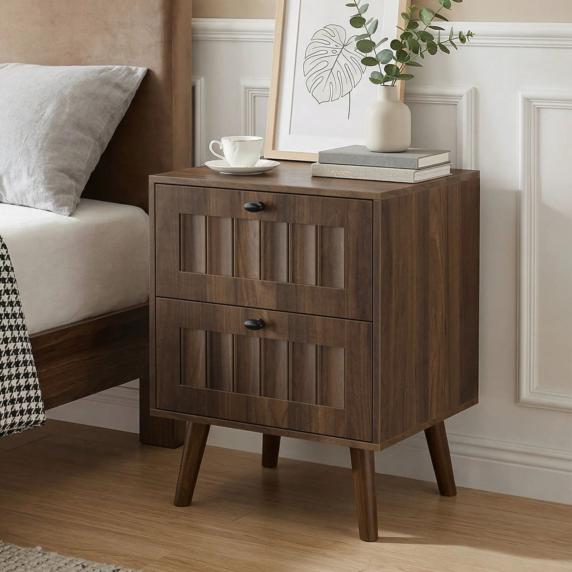 Double Drawer Bedside Table (Set of 2) - Walnut by Unique Piece Furniture