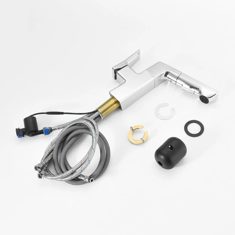 Modern Smart LED Bathroom Faucet With Temperature Digital Display And Pull Down Sprayer by HouseOfZazla