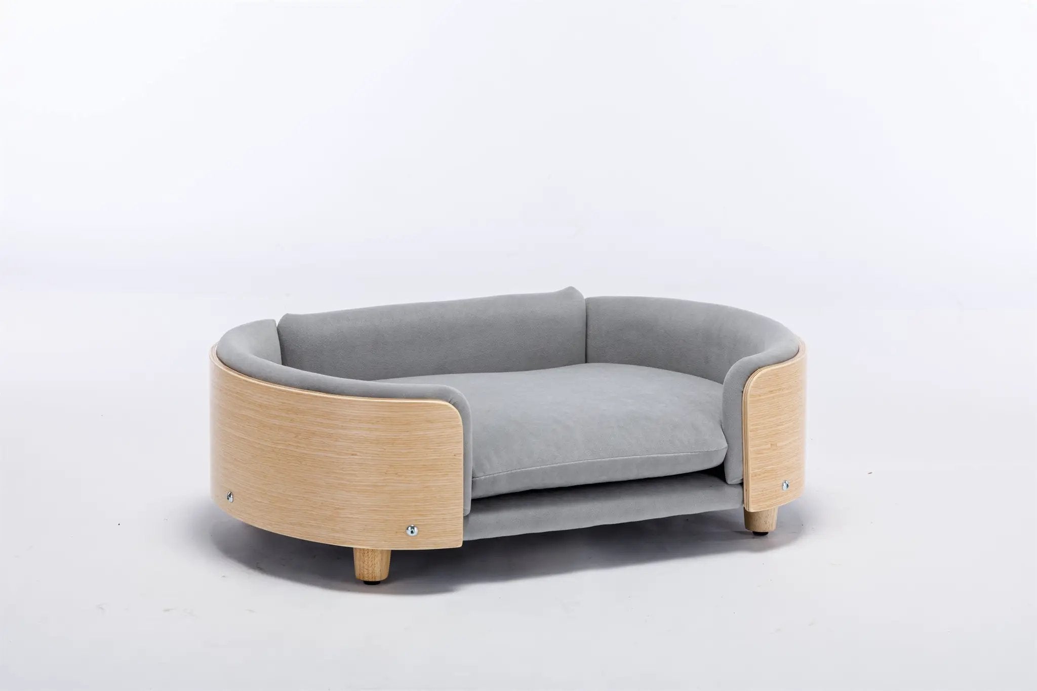 Scandinavian Style Elevated Dog Bed Pet Sofa Velvet Cushion Mid Size Light Grey by HouseOfZazla