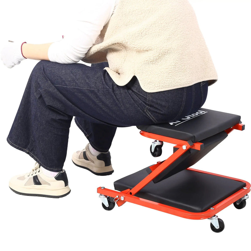 Mechanic Creeper, Z Creeper Seat 2 In 1 Low Profile With 6 Wheels Steel Vinyl - Red by HouseOfZazla