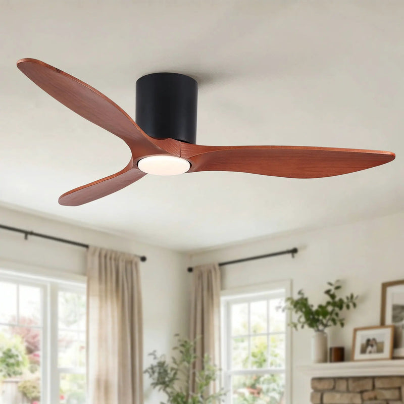 Low Profile Flush Mount Ceiling Fan With Light And Reversible Quiet Motor - Matte Black by Unique Piece Furniture