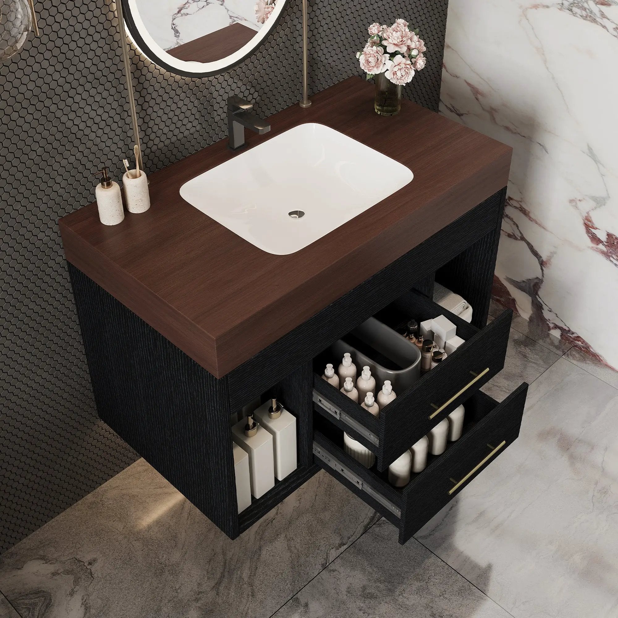 29.9" Modern Floating Bathroom Vanity with Sintered Stone Top by HouseOfZazla
