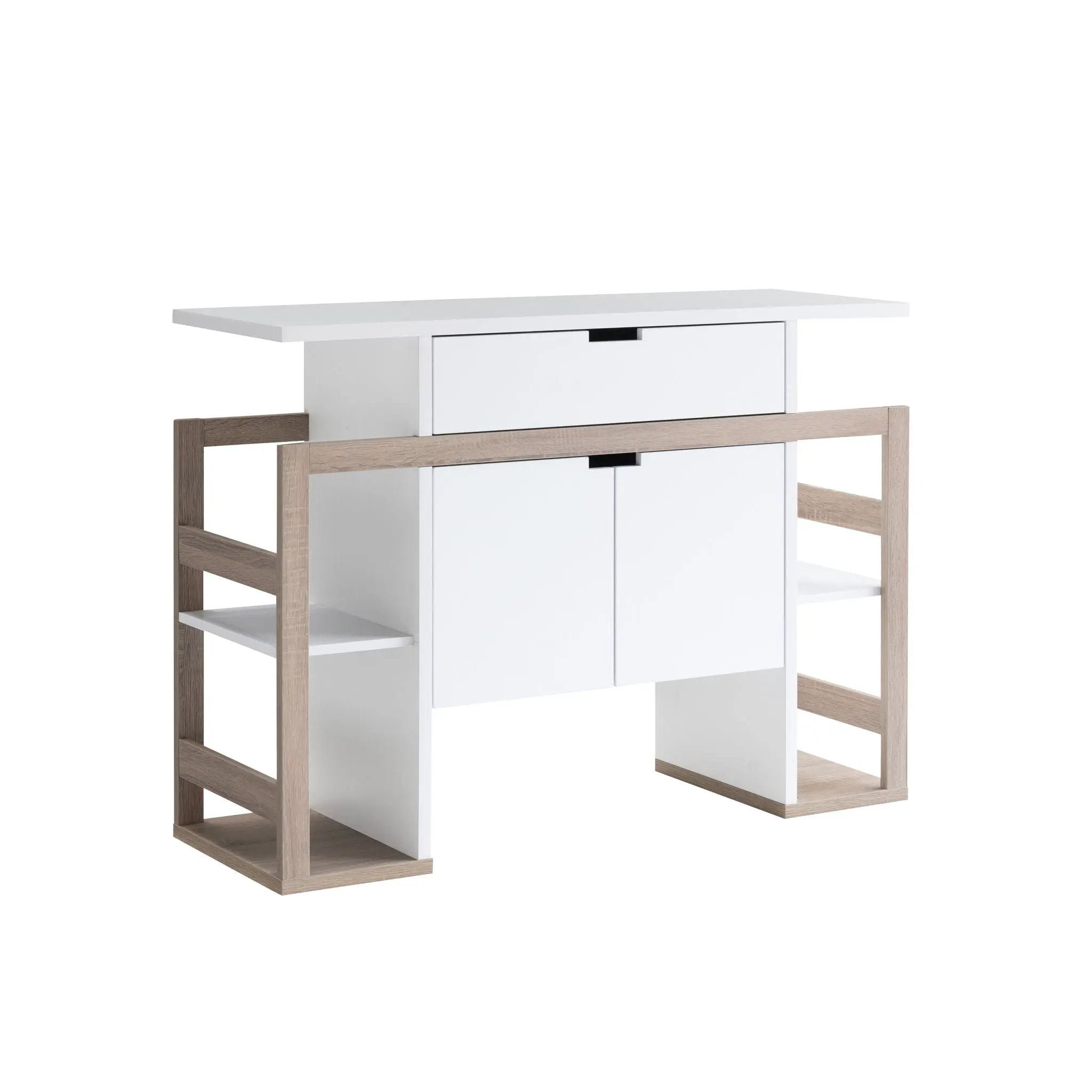 Modernize Kitchen Buffet Organizing Cabinet With 4 Shelves - White / Dark Taupe by HouseOfZazla