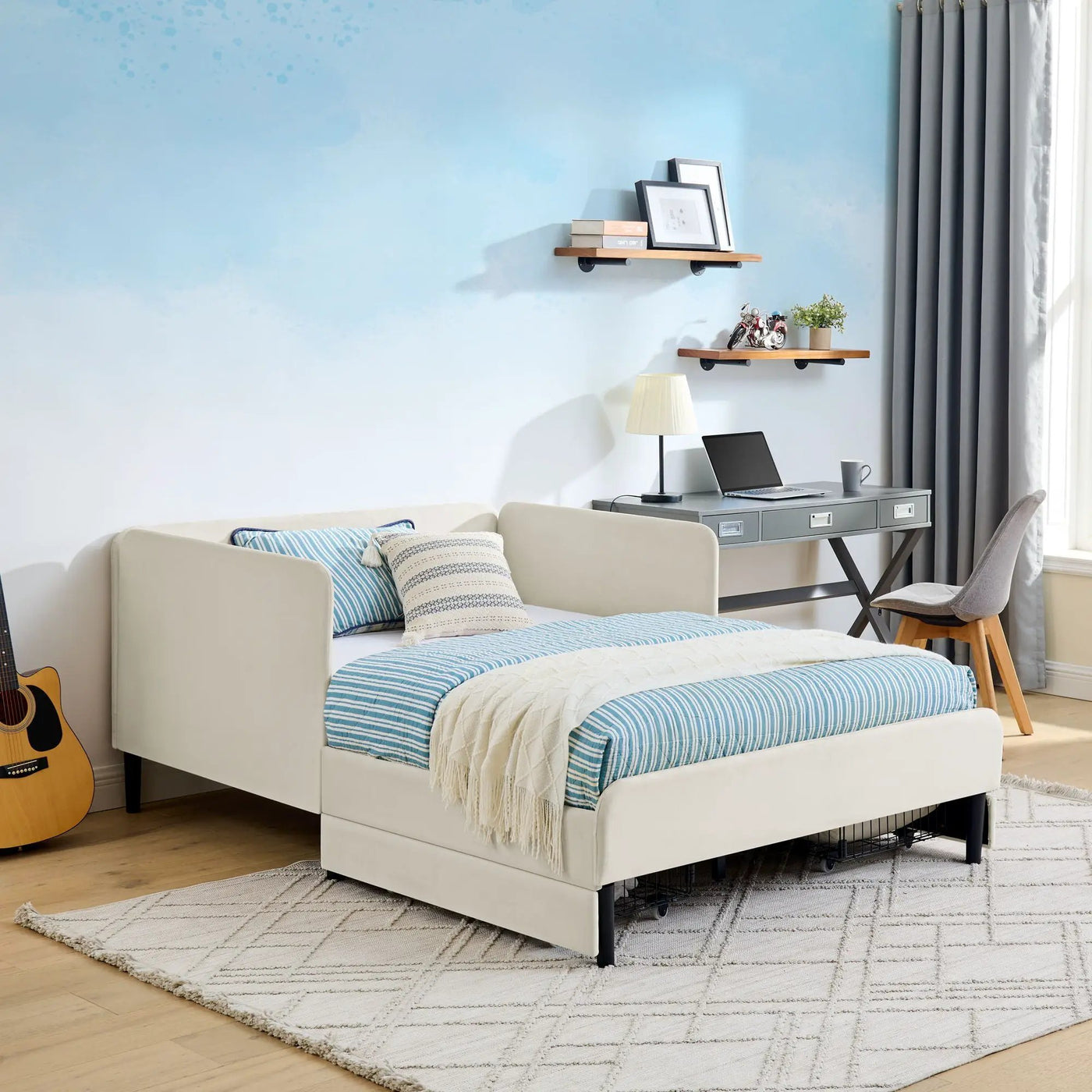 Upholstered Platform Bed Frame With 2 Storage Drawers And Adjustable Sofa Bed by Unique Piece Furniture