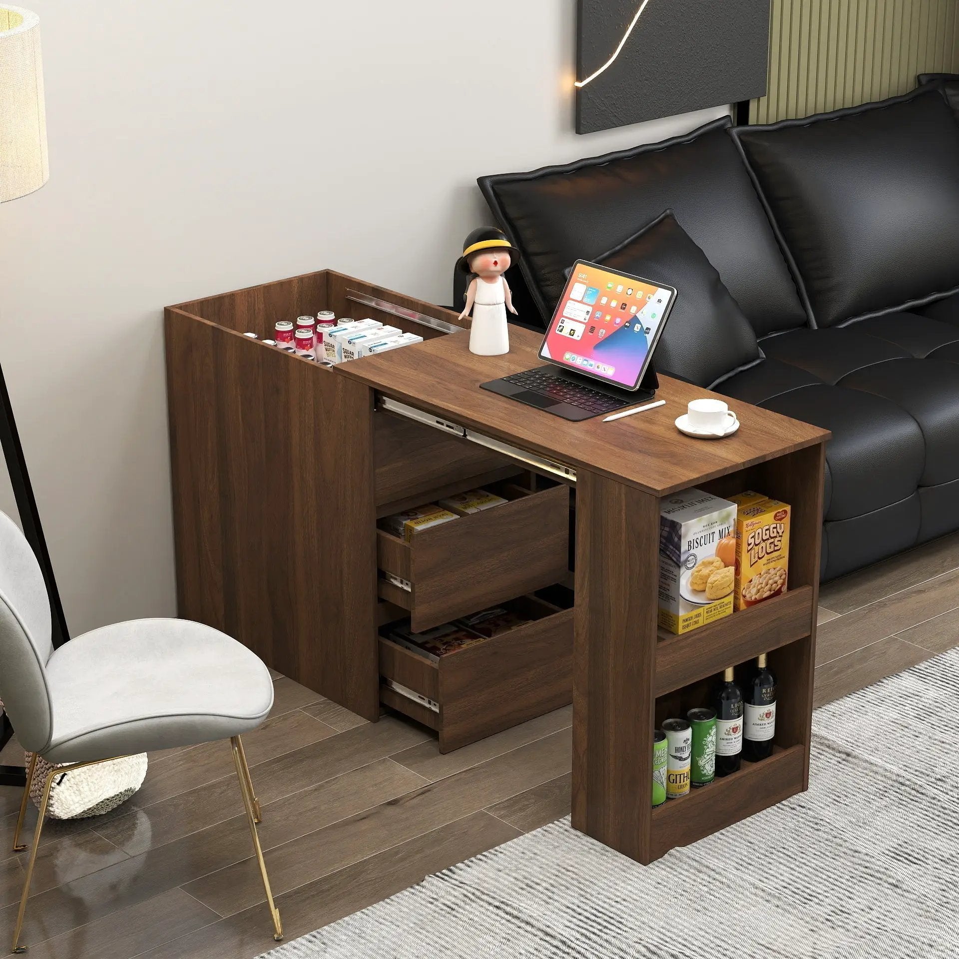 Computer Desk with Drawers, Modern Corner Home Office Storage with Extendable Table by HouseOfZazla