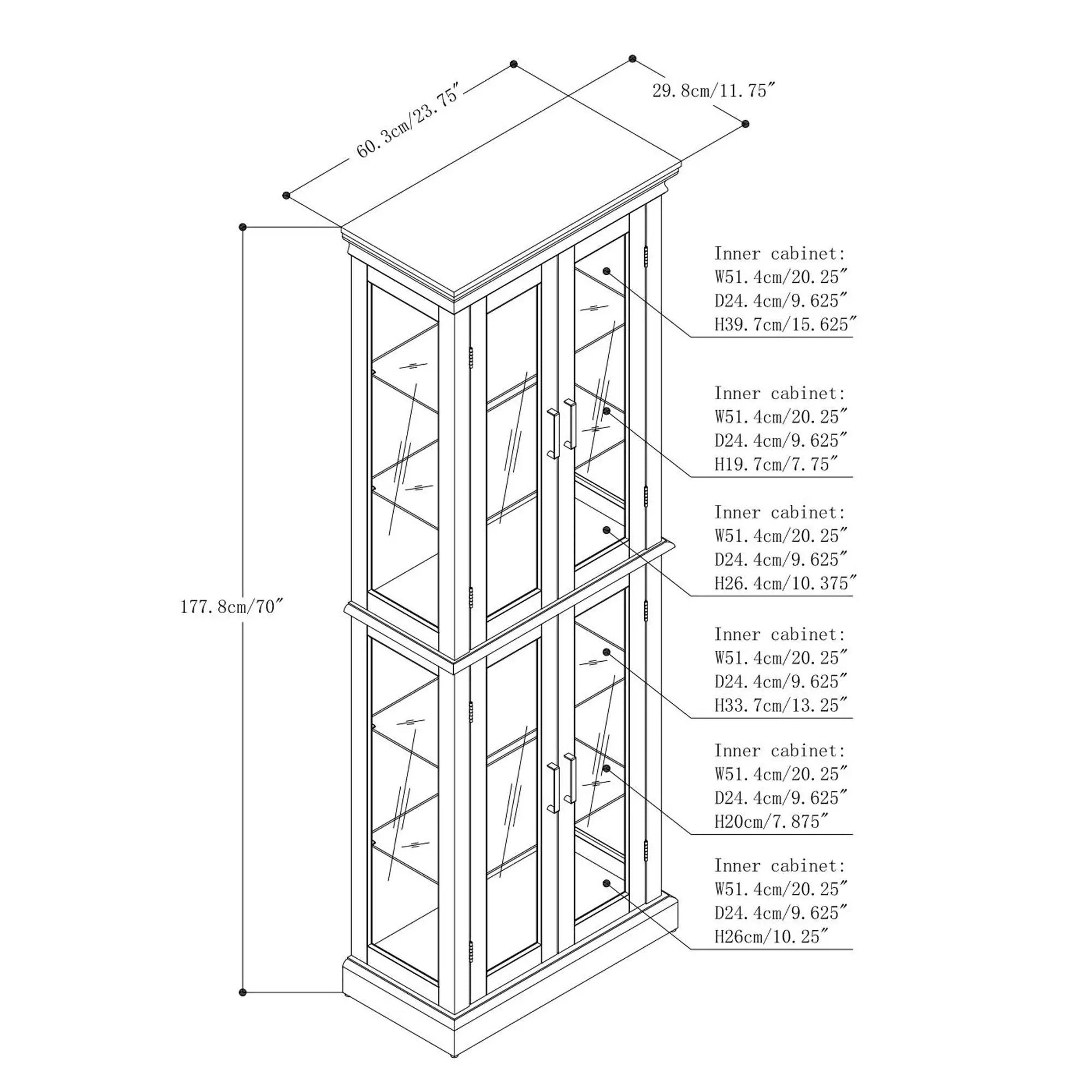 Curio Cabinet Lighted Curio Diapaly Cabinet With Adjustable Shelves And Mirrored Back Panel, Tempered Glass Doors (6 Tier), (E26 Light Bulb Not Included) by Unique Piece Furniture