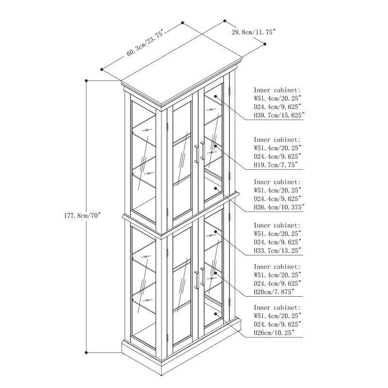 Lighted Curio Cabinet With Adjustable Shelves and Mirrored Back Panel by HouseOfZazla