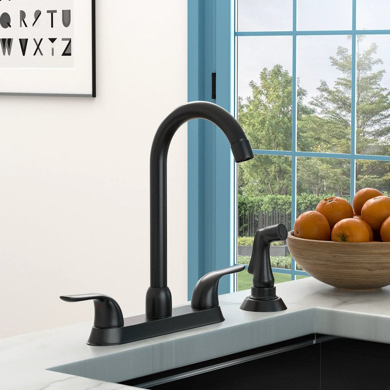 Kitchen Sink Faucet With 2 Handles And Pull Out Side Sprayer, 4 Hole Installation by HouseOfZazla