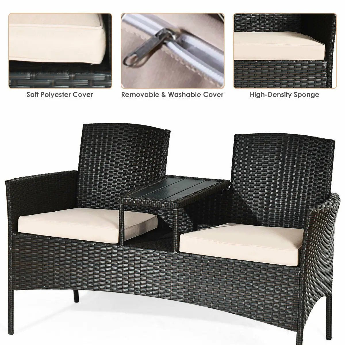Modern Patio Conversation Set with Built-in Coffee Table and Cushions, photo 7 of 10