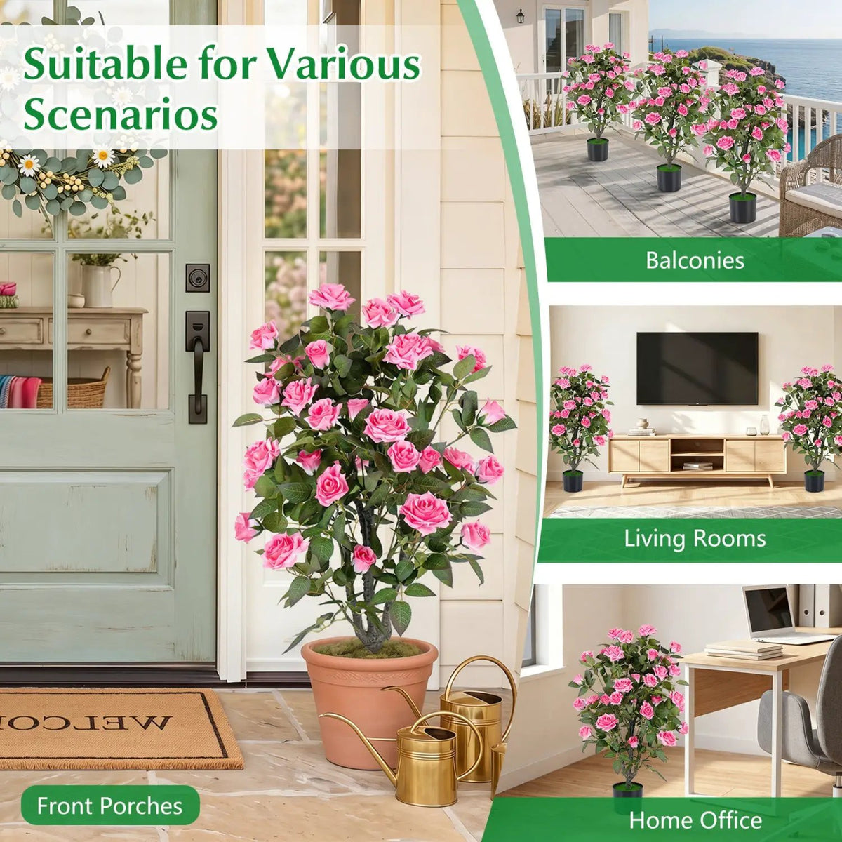 35.5" Artificial Rose Tree with Blooming Flowers in Pot, photo 15 of 16