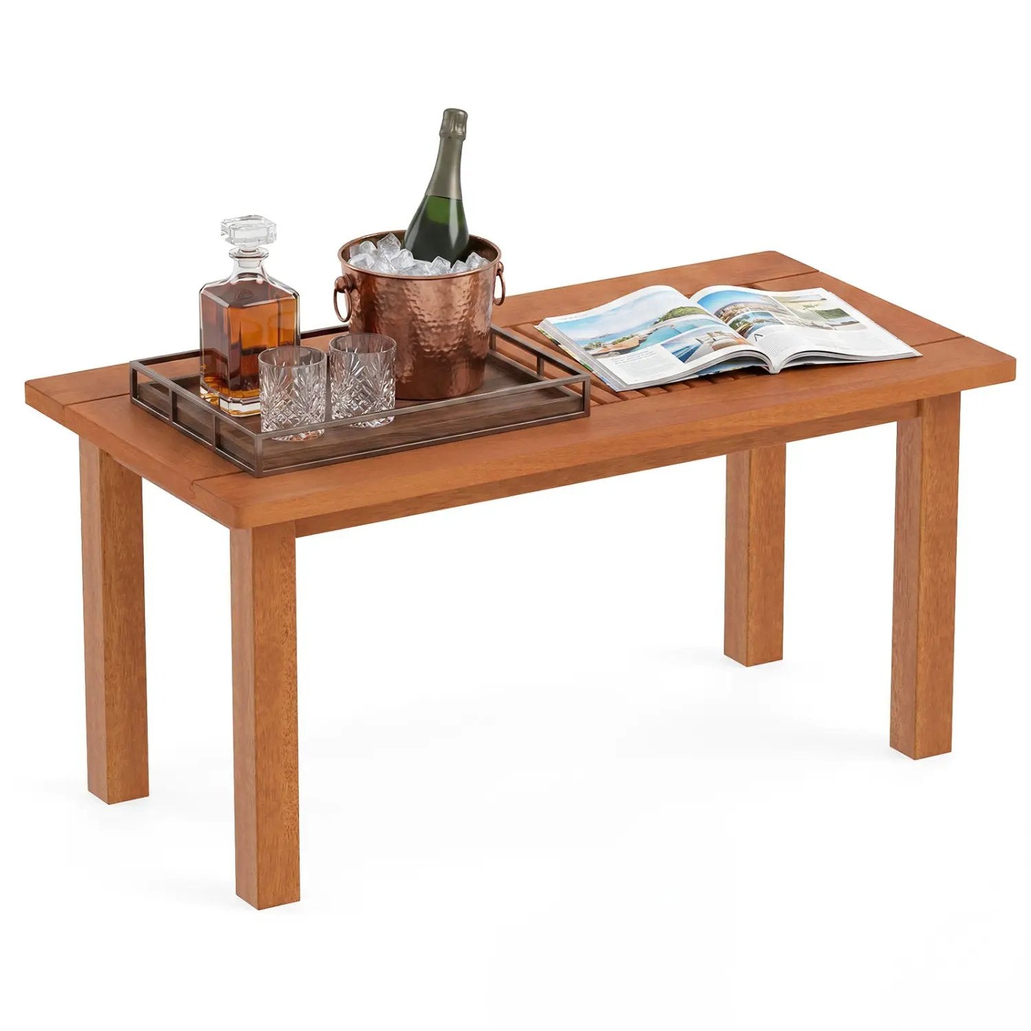 Rectangular Outdoor Coffee Table with Slatted Hardwood Top by DirectDeals