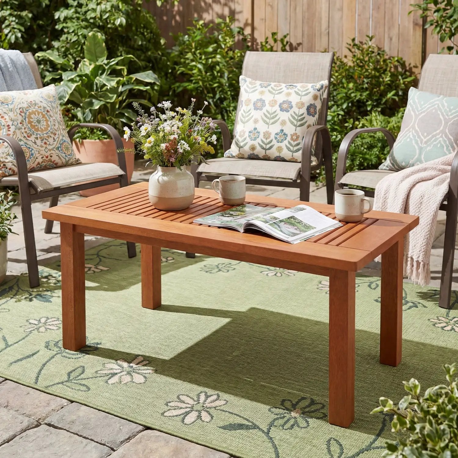 Rectangular Outdoor Coffee Table with Slatted Hardwood Top by DirectDeals
