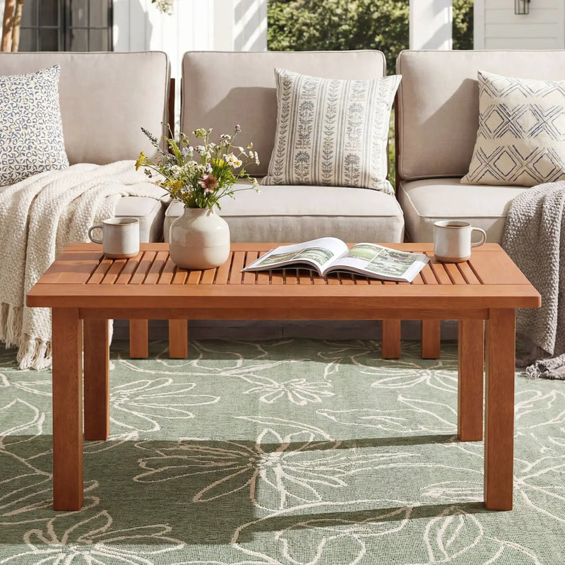 Rectangular Outdoor Coffee Table with Slatted Hardwood Top by DirectDeals